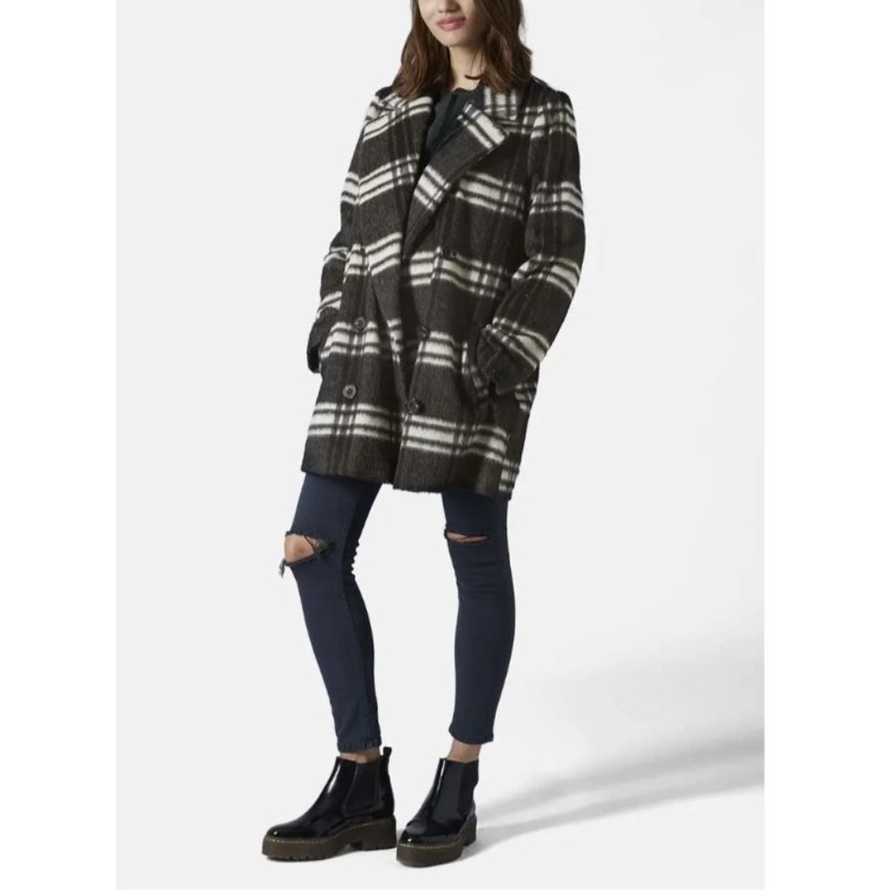 Topshop Plaid Double Breasted Pea Coat
